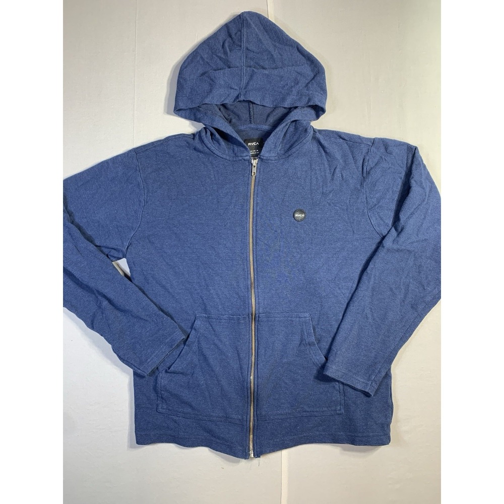 RVCA Hoodie Men's Medium Full Zip‎ Navy Blue Sweatshirt Logo zip-up sweater